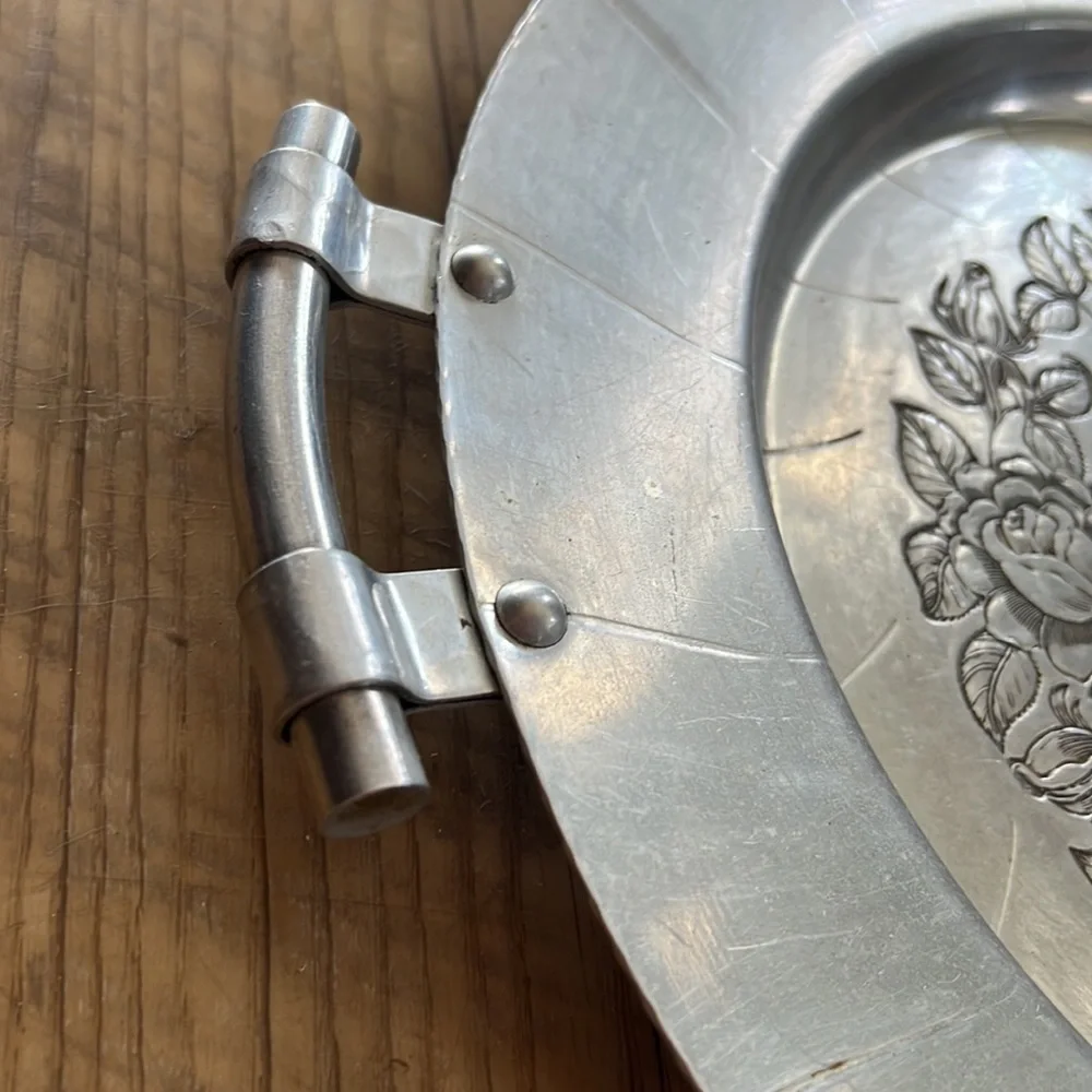 Vintage World Hand Forged Floral Stamped Aluminum Serving Platter 14” Diameter